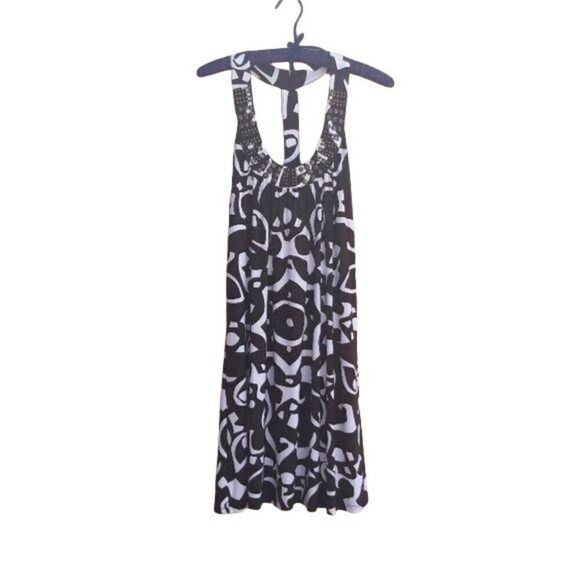 90's Tribal Beaded Scoop Open Racerback Shelf Bra Mini Slip Dress Brown Sz S - Picture 4 of 8